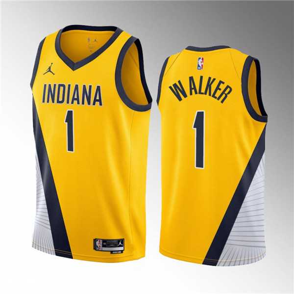 Men%27s Indiana Pacers #1 Jarace Walker Yellow 2023 Draft Statement Edition Stitched Basketball Jersey Dzhi